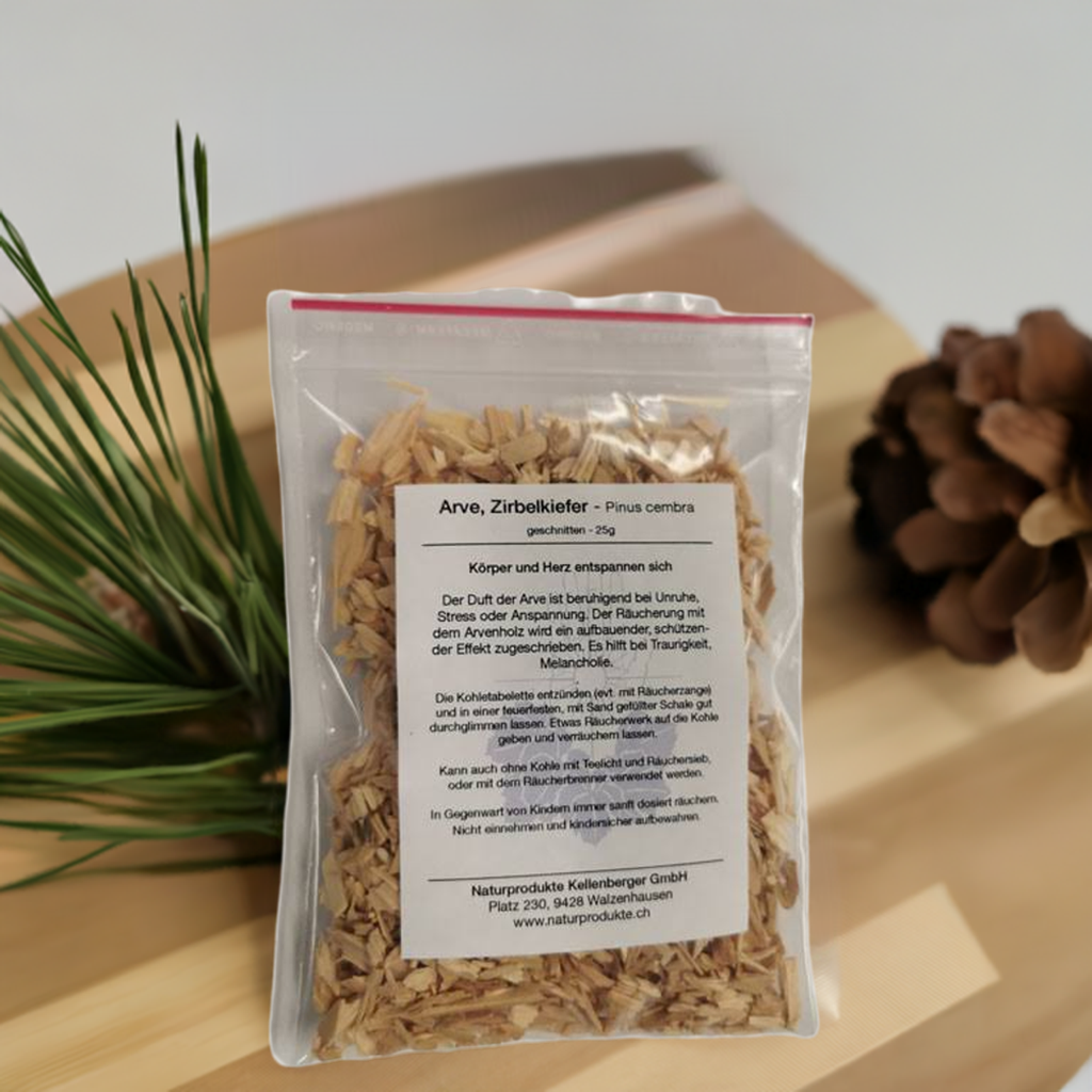 Arve, Zirbelkiefer - Pinus cembra, geschnitten, 25g Arve, Zirbelkiefer - Pinus cembra, geschnitten, 25g