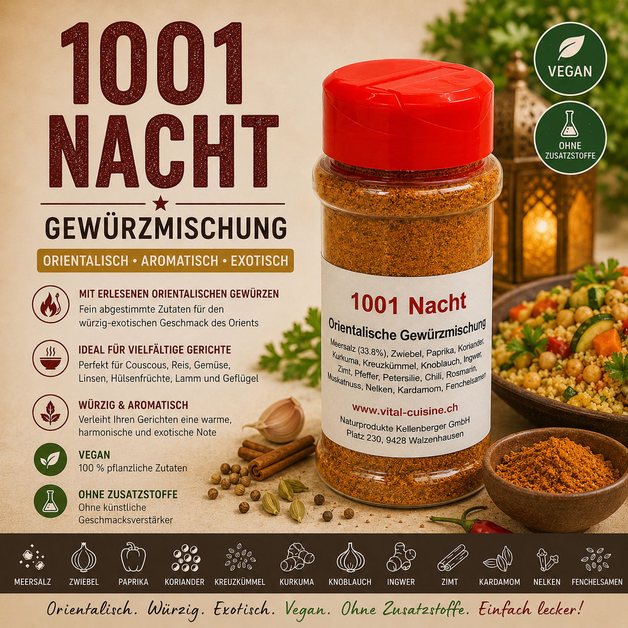 1001 Nacht Gewürzmischung 100 ml von Vital Cuisine – orientalische Gewürzmischung für Couscous, Tajine und Reisgerichte