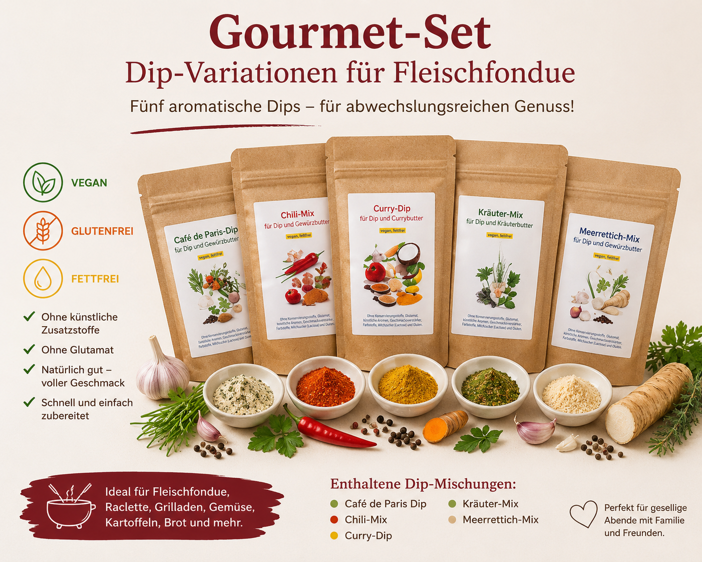 Gourmet-Set Dip für Fleischfondue