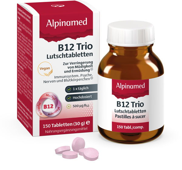 Illu_B12_Tabl_FS_Flasche_Tabletten_D_links Alpinamed B12 Trio Lutschtabletten